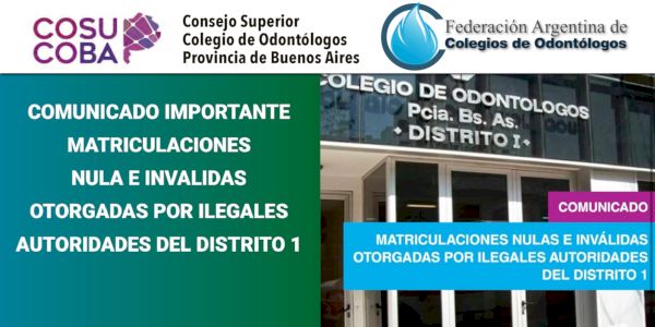 BUENOS AIRES - Matriculaciones nulas e inválidas otorgadas por ilegales autoridades del Distrito 1